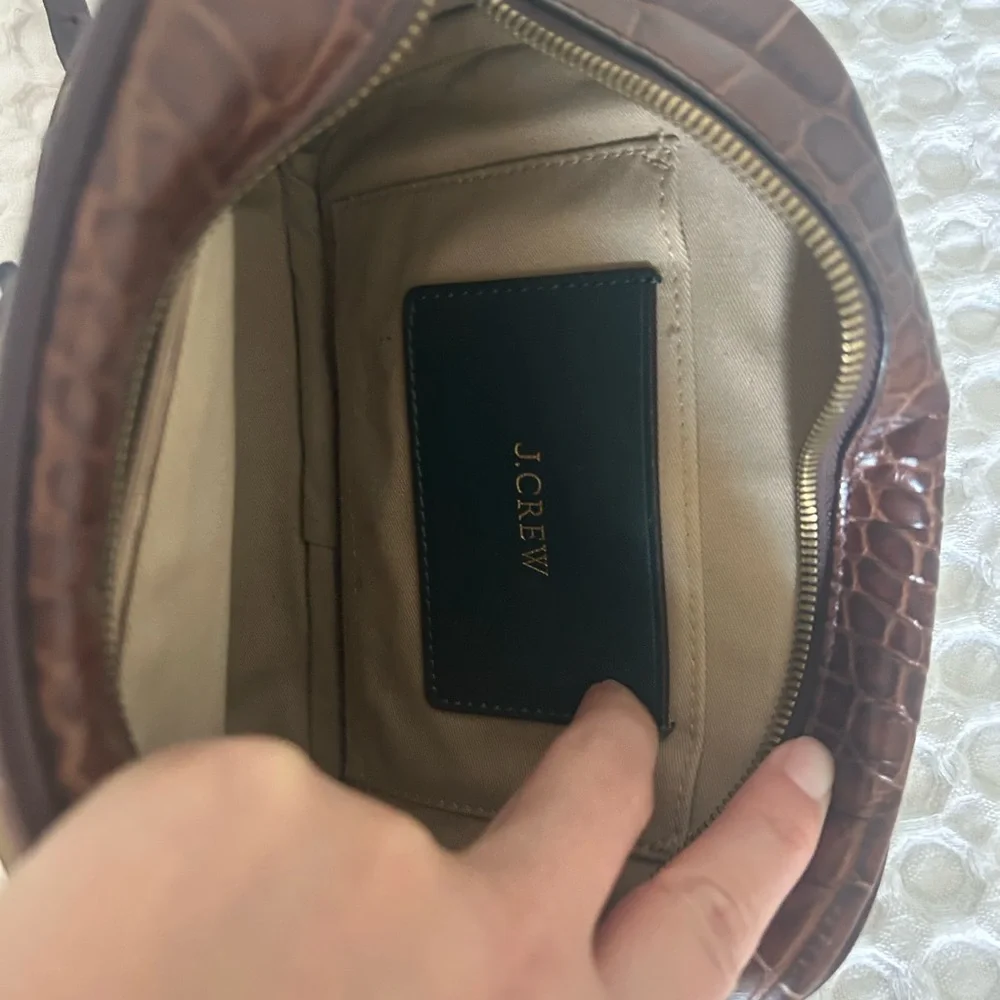 J. Crew Purple and Brown Colorblocked Croc Embossed Leather Crossbody Bag